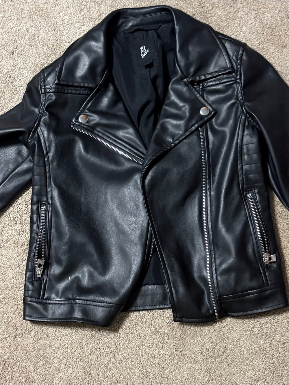 Girls Black Faux Leather Biker Jacket